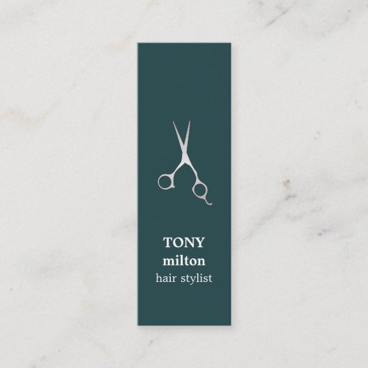 Elegant Donker Turquoise Faux Zilveren Schaar Haar Mini Visitekaartje (Voorkant)