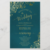 Elegant donker turquoise & gouden budgettrouwprogr (Voorkant)