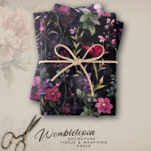 Elegant Donker Victoriaans Paarse Bloemen | Ontkop Inpakpapier Vel