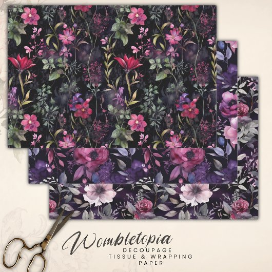 Elegant Donker Victoriaans Paarse Bloemen | Ontkop Inpakpapier Vel