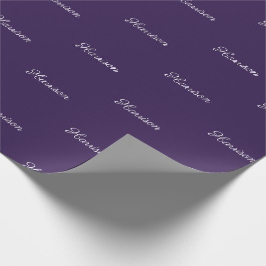 Elegant donker violet script aangepaste naam verja cadeaupapier (Hoek)
