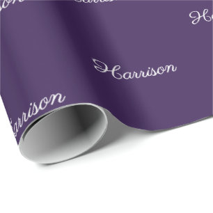 Elegant donker violet script aangepaste naam verja cadeaupapier