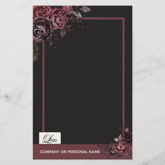 Elegant Donker Zwart Romantisch Roos Bloemendesign Briefpapier (Voorkant)