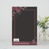 Elegant Donker Zwart Romantisch Roos Bloemendesign Briefpapier (Staand voorkant)