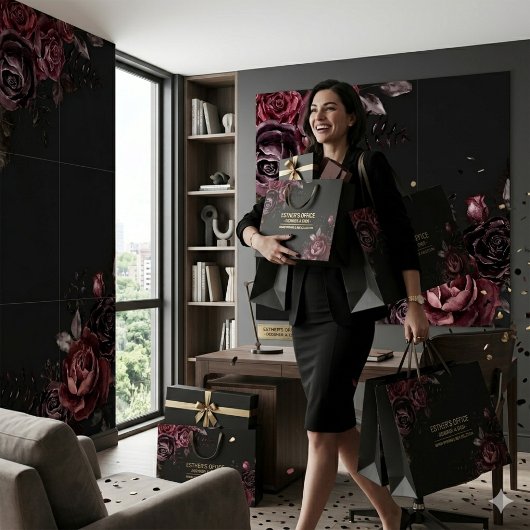 Elegant Donker Zwart Romantisch Roos Bloemendesign Groot Cadeauzakje