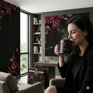 Elegant Donker Zwart Romantisch Roos Bloemendesign Koffiemok