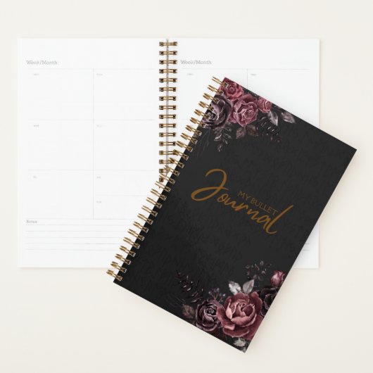 Elegant Donker Zwart Romantisch Roos Bloemendesign Planner (Display)