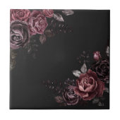 Elegant Donker Zwart Romantisch Roos Bloemendesign Tegeltje (Voorkant)