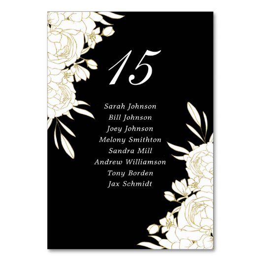 Elegant Donker Zwart Wit Goud Rozen Gasten Trouwen Kaart (Voorkant)