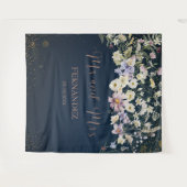 Elegant Donkerblauw Bloemen Bruiloft Achtergrond Wandkleed (Voorkant (horizontaal))