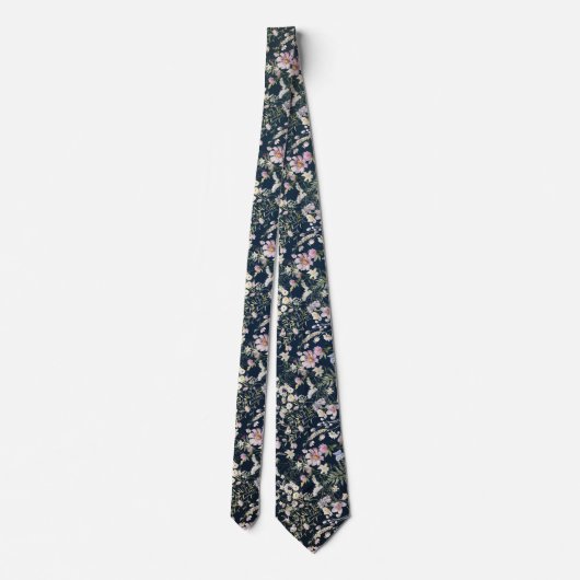 Elegant Donkerblauw Bloemen Bruiloft Necktie Stropdas (Achterkant)