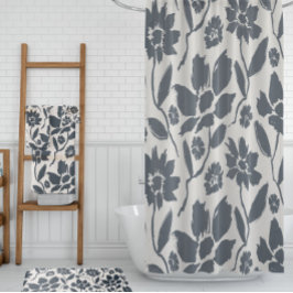 Elegant donkerblauw bloemencrème canvas bad handdoek