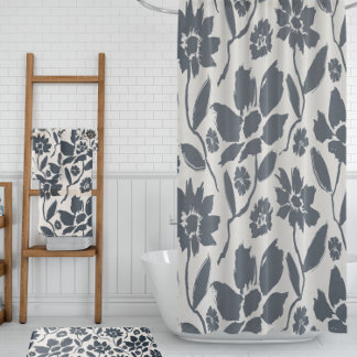 Elegant donkerblauw bloemencrème canvas bad handdoek