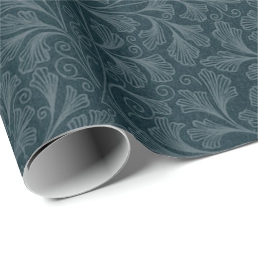 Elegant donkerblauw bloemontwerp cadeaupapier (Rol Hoek)