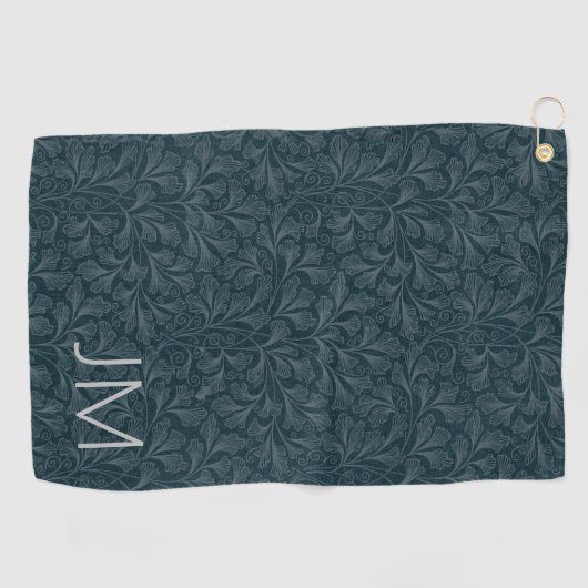 Elegant donkerblauw  bloemontwerp golfhanddoek (Horizontaal)