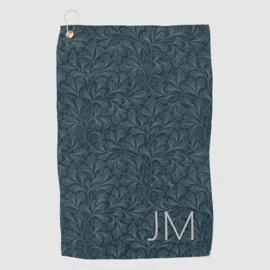 Elegant donkerblauw  bloemontwerp golfhanddoek (Voorkant)