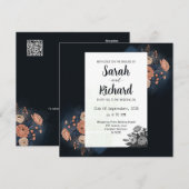 Elegant donkerblauw bloemontwerp met perzik accent kaart (Voorkant / Achterkant)