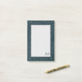 Elegant donkerblauw bloemontwerp post-it® notes (Op bureau)