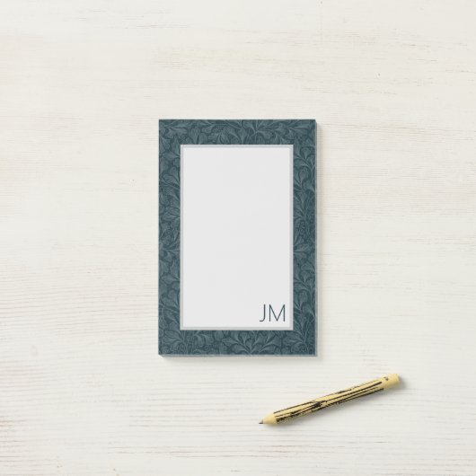 Elegant donkerblauw bloemontwerp post-it® notes (Op bureau)