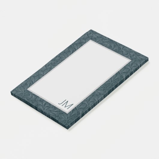 Elegant donkerblauw bloemontwerp post-it® notes (Schuin)