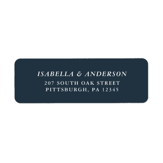 Elegant Donkerblauw Bruiloft Retouradres Label (Voorkant)