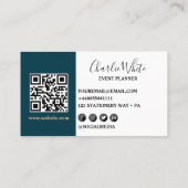 Elegant donkerblauw en bloemig goudblad QR Visitekaartje (Achterkant)