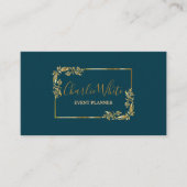 Elegant donkerblauw en bloemig goudblad QR Visitekaartje (Voorkant)