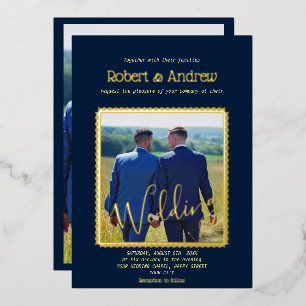 Elegant Donkerblauw en GOLD - homohuwelijk Folie Uitnodiging