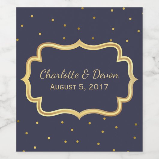 Elegant donkerblauw en gouden huwelijks-wijnlabel wijn etiket (Enkel label)