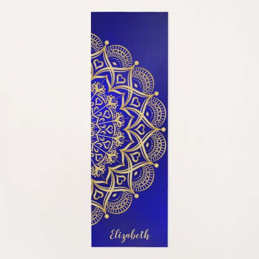 Elegant Donkerblauw en Gouden Mandala Monogrammed Yogamat (Voorkant)