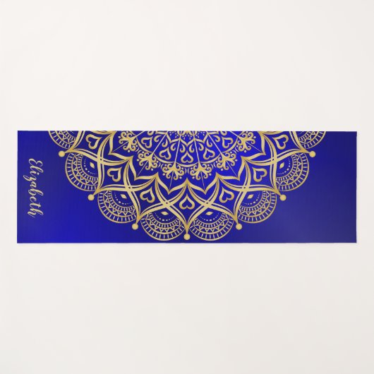 Elegant Donkerblauw en Gouden Mandala Monogrammed Yogamat (Voorkant (horizontaal))