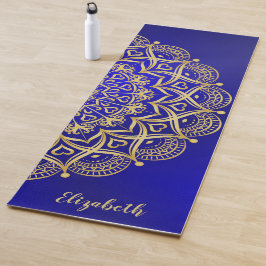 Elegant Donkerblauw en Gouden Mandala Monogrammed Yogamat