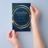 Elegant Donkerblauw en Gouden Uitnodiging van het  Flyer (Hand)