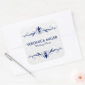 Elegant donkerblauw en roze Lijst Vierkante Sticker (Envelop)