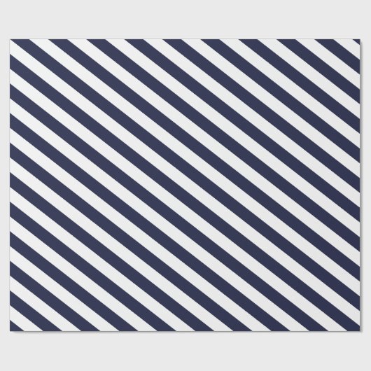 Elegant donkerblauw en wit gestreept patroon cadeaupapier (Vlak)