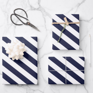 Elegant donkerblauw en wit gestreept patroon inpakpapier vel