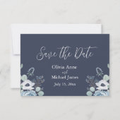 Elegant donkerblauw en witte Floral Save The Date (Voorkant)