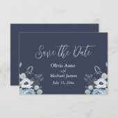 Elegant donkerblauw en witte Floral Save The Date (Voorkant / Achterkant)