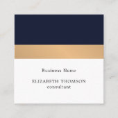 Elegant Donkerblauw Faux Gold Stripes Consultant Vierkante Visitekaartje (Voorkant)