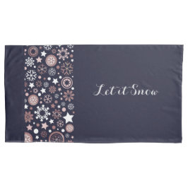 Elegant donkerblauw, glanzend roze metallic sneeuw kussensloop