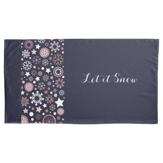 Elegant donkerblauw, glanzend roze metallic sneeuw kussensloop (Voorkant)