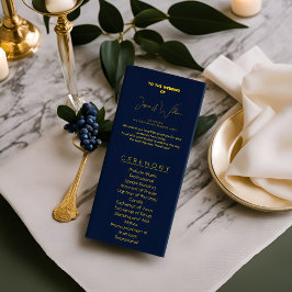 Elegant Donkerblauw & goud Huwelijksprogramma clas Programmakaart
