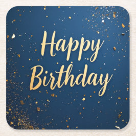 Elegant donkerblauw gouden verjaardagspapier Onder Kartonnen Onderzetters