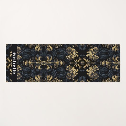 Elegant Donkerblauw Grijs Zwart Goud Bloem Victori Yogamat (Voorkant (horizontaal))
