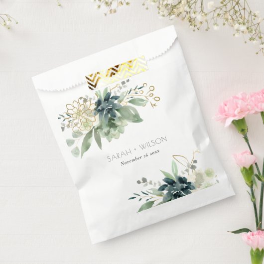 Elegant Donkerblauw Groen Succulent Loof Bruiloft Bedankzakje (Gezegeld)