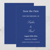 Elegant donkerblauw huwelijk bewaar de datum save the date (Voorkant / Achterkant)