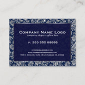 Elegant Donkerblauw & Metallic Zilver Bloemen Dama Visitekaartje (Achterkant)