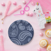 Elegant donkerblauw Paisley patroon Papieren Bordje (Feest)