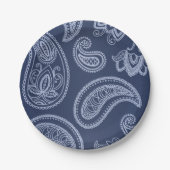 Elegant donkerblauw Paisley patroon Papieren Bordje (Voorkant)