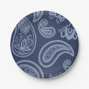 Elegant donkerblauw Paisley patroon Papieren Bordje